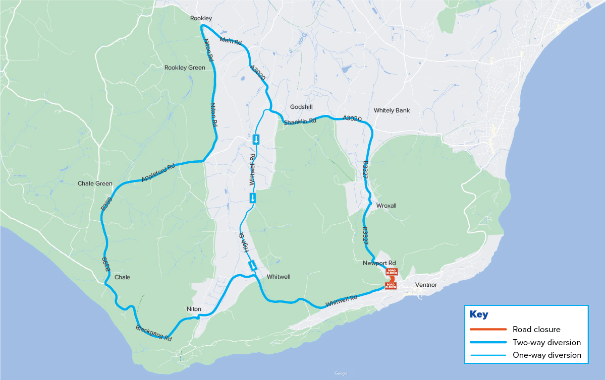 Map of the diversion due to works at Newport Road