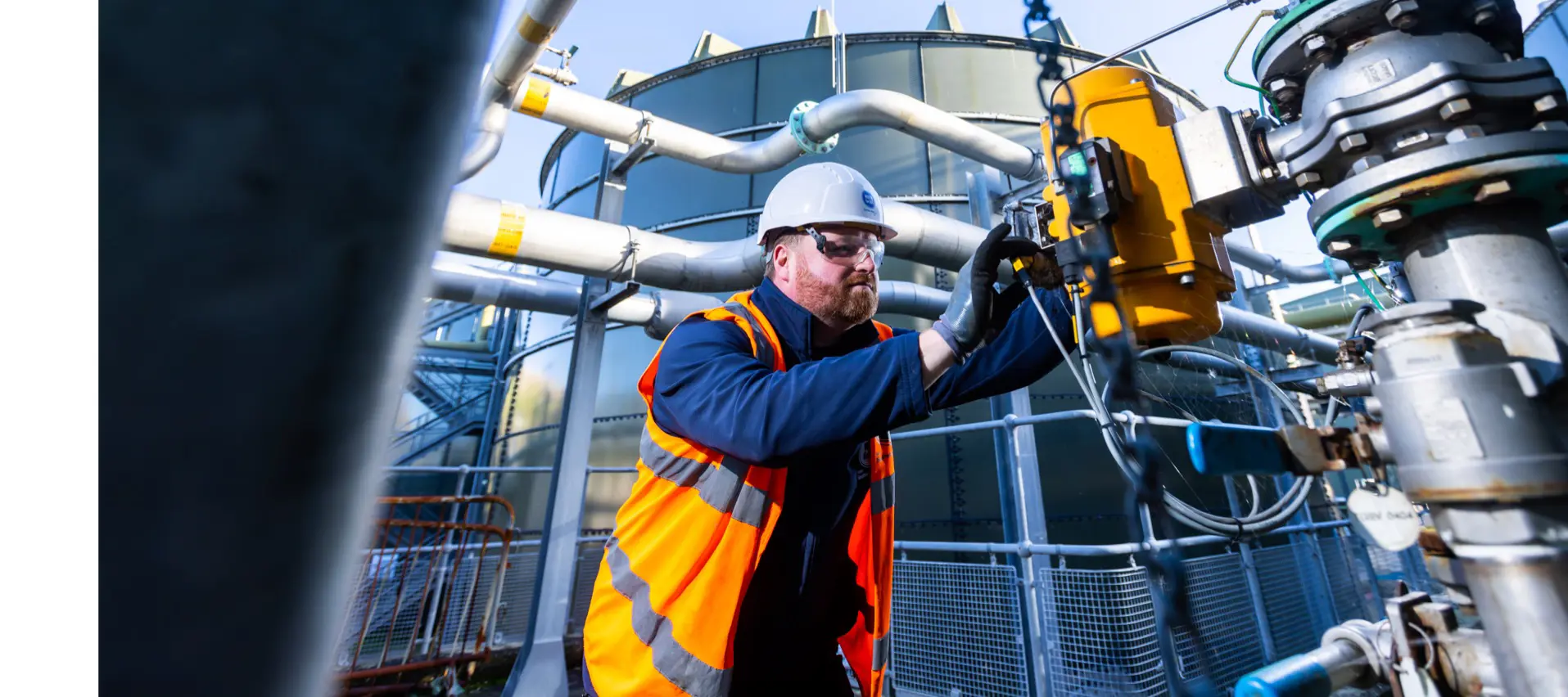 Engineer working on pipes