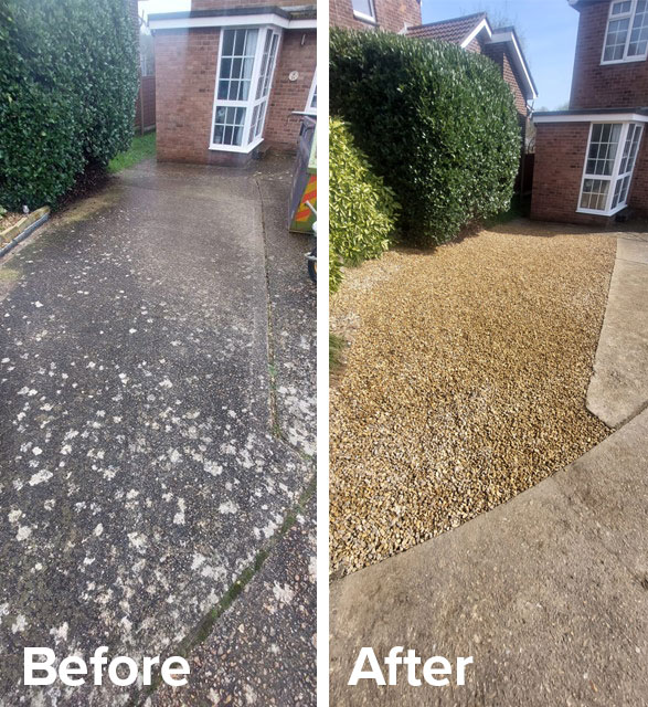 A driveway that has had work carried out so water can drain more naturally, which helps to reduce storm overflows