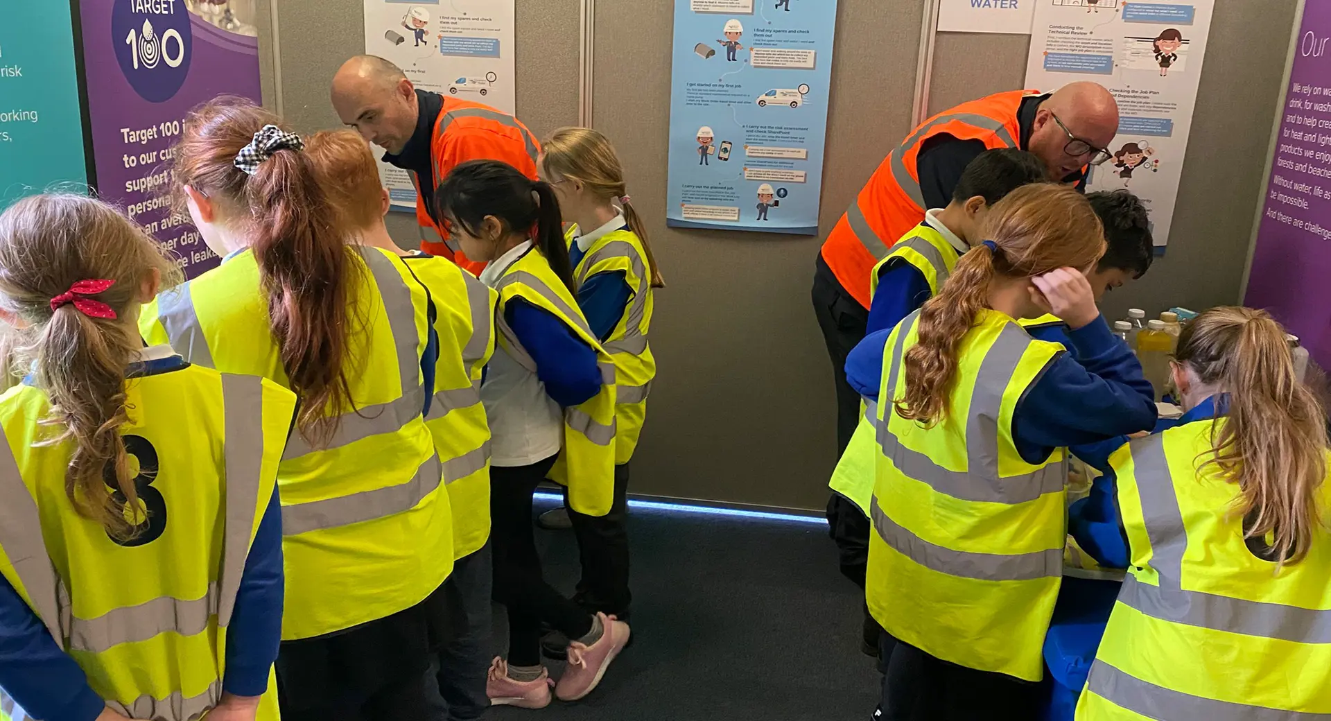 Schoolchildren on a school trip learning about southern water