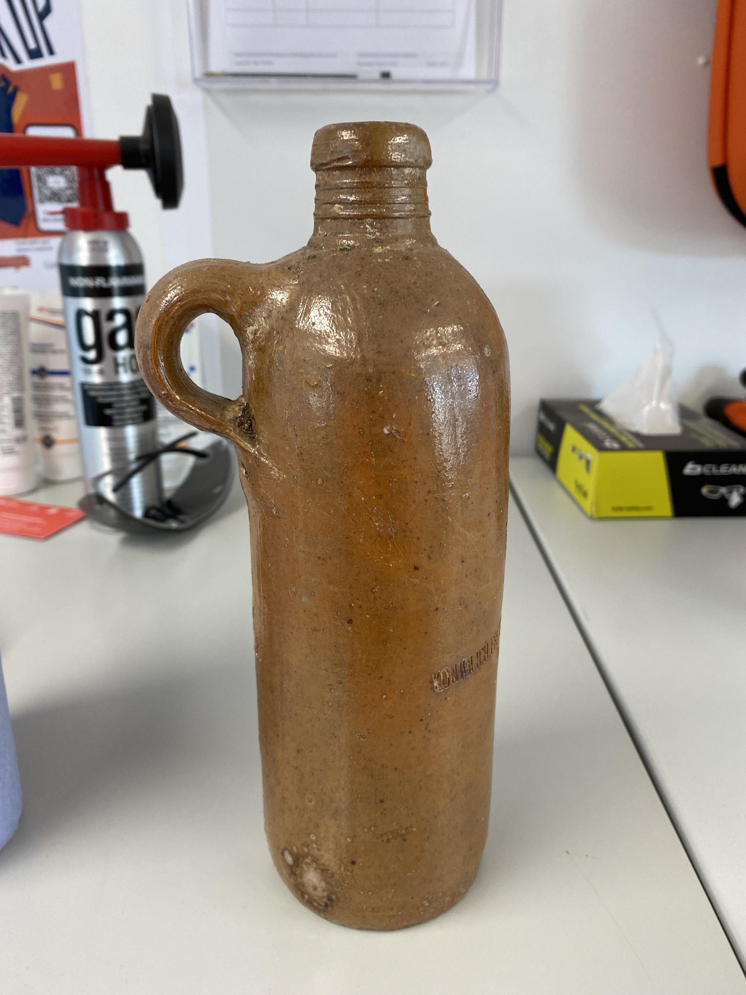 An old water bottle found at Chickenhall wastewater treatment works