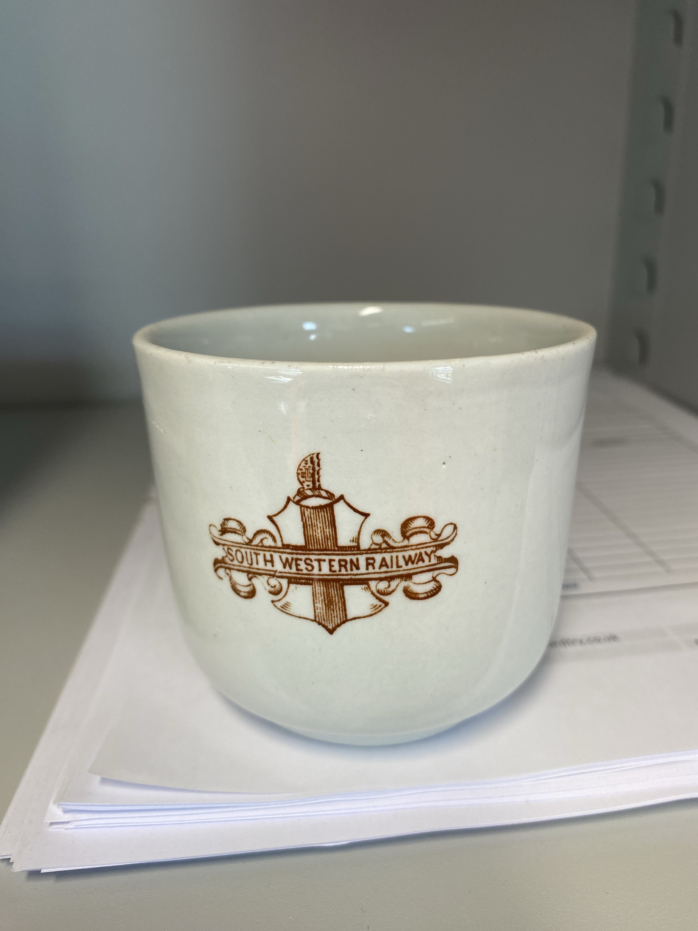 An old mug found at Chickenhall Wastewater Treatment Works